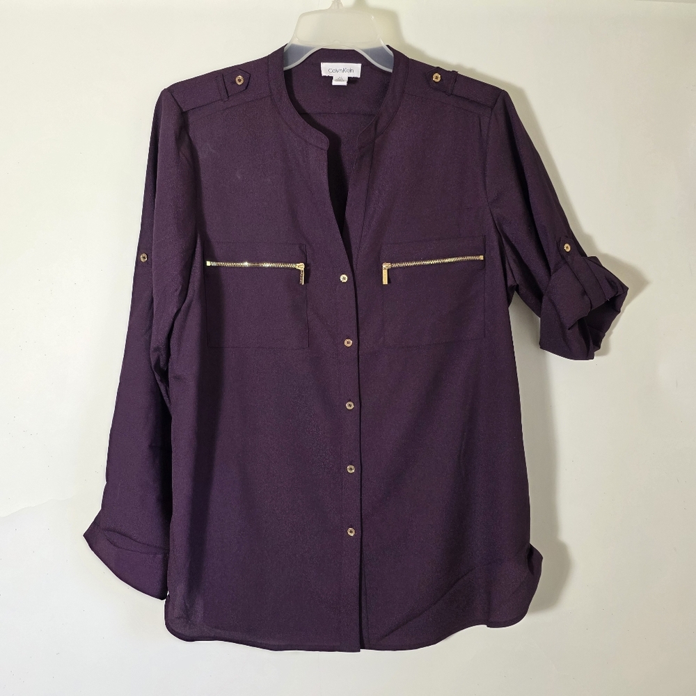 Calivn Klein Roll Tab Blouse NWT L